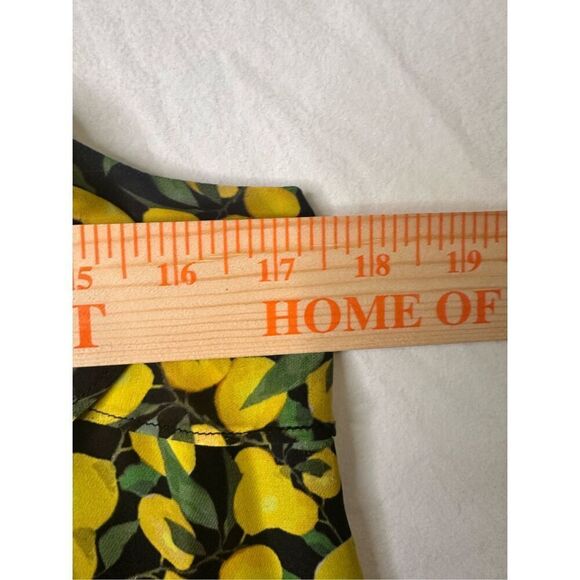 Parker Lemon Print Silk Print Ruffle Tank Top Blouse Yellow Black SZ S - Picture 4 of 7